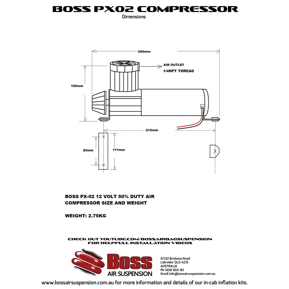 12V Air Compressor PX02 Complete Kit | Compact Heavy Duty | High Performance for Air Suspension Systems